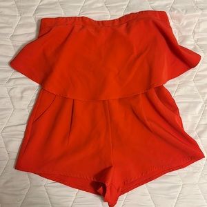 Orange strapless romper